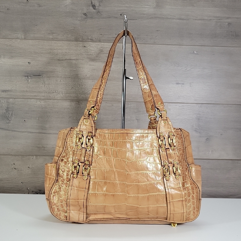 Cole Haan Tan Croc-Embossed Leather Tote Bag